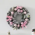 Couronne de Noël 40cm avec rubans roses, boules de velours et sapin givré - Xl23b01 (couronne Rose 40 Cm)