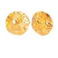 Exaggerated 18K gold plated stainless steel stud earrings with hammered texture finish - Pleated Disc Hammered Texture (E0762)