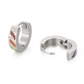 Rainbow striped silver stainless steel huggie earrings with colorful enamel finish - Rainbow Stripe Hoop Style (KE103938)