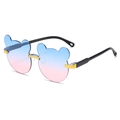 Kinder Sonnenbrille in Bärenform mit blau-rosa Farbverlauf und schicker Goldbrücke - Blau zu Rosa Verlauf
