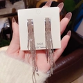 Long geometric tassel earrings with S925 silver needles and sparkling rhinestones - Silver Pave Rhinestone Long Dangle Earrings (E0085银)