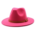 Close-up of rose pink fedora hat featuring a brown snakeskin band and gold buckle - M (56-58cm) / Rose Red