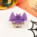 Sparkly purple bat hair claw clip with silver teeth for Halloween festive hair styling - 5cm Glitter Bat Claw - Purple
