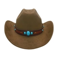 Brown western cowboy hat featuring turquoise-studded leather band and vintage metal studs - One Size / Army Green