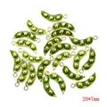 3D pea pod charm DIY accessory in green enamel with gold finish 20x7mm size - Pea Pod 20*7mm