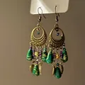 Dettaglio di orecchini boho con filigrana in bronzo e perline colorate turchesi e pendenti - 2# Bronzo - Goccia d'acqua Verde (Gancio per orecchio)