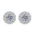 Silver geometric sunflower stud earrings with central stone and radiant diamond halo - TED270-Sun Flower Radial Studs