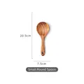 Natural acacia wood small round cooking spoon with hanging hole and unique grain, 20.5cm - Small Round Spoon