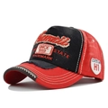 Vintage washed baseball cap in red and black with Hawaii 3D embroidery and side patches - Adjustable / Black Red