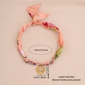 Pink floral silk scarf choker with gold sunburst heart pendant in stainless steel - Pink Floral Print Scarf Gold Starburst Heart Pendant (5#)
