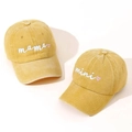 Matching yellow washed cotton baseball caps with mama and mini heart embroidery - Parent-Child Set - Yellow - Mama/Mini