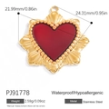 Roter Herzanhänger im Gothic-Stil mit 18K vergoldetem Edelstahlrand, Größe 22mm x 24mm - PJ91778-Wellenrand Herz
