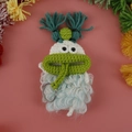 Handmade crochet monster key case in blue and green with a wide mouth and metal ring - Light Blue Wool Style