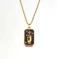 Vintage Gold Tarot Halskette mit schwarzem Emaille-Sonnen und Sternen-Anhänger - Tarotkarte D
