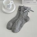Calze grigie stile giapponese con motivo orsetto 3D e fiocco in raso elegante - Grigio Nebbia
