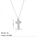 Collana con ciondolo a croce in argento con zirconi bianchi e misure indicate - Platino