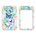 Light blue floral butterfly lanyard ID card holder with slide cover and transparent window - Blue Butterfly Flower Card Holder