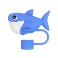 Detailed view of a 10mm blue and white silicone shark straw cover cap for water bottles - Blue Shark Style (1)