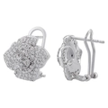 Macro view of floral layered rose earrings with micro-set white cubic zirconia stones - VE1193 Silver Flower Cluster