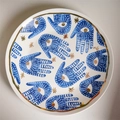 Ceramic plate with blue Hamsa patterns and elegant gold rim finish for home decor - Hamsa Hand 10-inch Plate