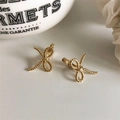 Elegant gold bow-shaped stud earrings with twisted rope texture and refined metallic finish - EH0577/Gold Crisscross Rope Bow Stud