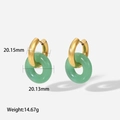 French retro 18K gold plated hoop earrings with green natural stone and size specs - Natural Stone Green