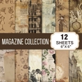 12 hojas de papel vintage para scrapbooking 6x6 pulgadas con diseños de revistas y flores - Juego de Colección de Revistas / 15x15cm (12 Hojas/Set)