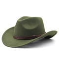 Detail of dark green felt cowboy hat with embossed floral brown leather hatband - Army Green