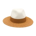 Cappello fedora bicolore in paglia con corona bianca e tesa marrone per il sole estivo - Taglia unica / Patchwork Cachi e Bianco