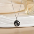 Silver titanium steel necklace with a moon and star pendant featuring micro-set zircons - Silver Round Black Moon Star Zirconia Style (XL0477G)