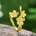 Handmade S925 sterling silver forget-me-not flower ring with golden matte finish - One Color / Gold