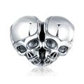 Silver skull heart bead charm for bracelets with a high-polish finish and gothic design - Double Skull Heart Style (022-Dingli Accessories)