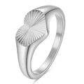 Anillo minimalista de 9mm con rayas de corazón en acero inoxidable con acabado plateado - US 7 / Corazón de Plata
