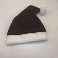 Short plush Christmas party hat in black with white faux fur trim and pompom ball - Black Plush Hat