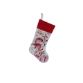 Christmas stocking with pink flamingo and Merry Christmas text on white fabric - Style B (Flamingo/Santa Hat/Lights)