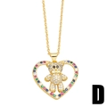 Collana con pendente a cuore e orsetto dorato con pietre di zirconia colorate e catenina - Stile D-Orsetto in Cornice a Cuore