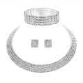 Elegant silver-plated jewelry set with sparkling zircon necklace bracelet and earrings - 4-Row Full Rhinestone 3-Piece Set
