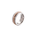 Three-layer stainless steel ring with rose gold gear center and micro-pave crystals - US 6 / Rose Gold
