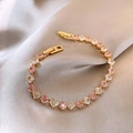 Elegant gold-plated tennis bracelet with square pink and white zircon gemstones - Gold-Pink