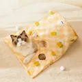 Orange checkerboard cat tunnel with carrot patterns and plush balls for interactive play - Three-layer Crinkle Cat Tunnel / Yellow Carrot Rabbit Style