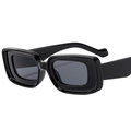 Polished black thick frame square sunglasses featuring a unique deep concave design - Black Frame Grey Lens