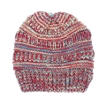 Detailed knit texture of a pink, blue, and white striped ponytail beanie for women - Yellow Blue Rose