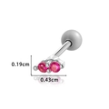 Silver stainless steel cartilage stud with two round red gemstones and ball back - Silver Rose Red