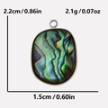Detailed technical diagram showing 22mm height and 15mm width of abalone shell pendant - Small Oval / Steel