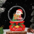 Christmas snow globe with Santa and reindeer on a red gift bag base with bells - 8cm / 80#511 Holding Gift - Light + Music