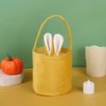Yellow Easter bunny bucket with velvet ears and soft handle for egg hunt party - Yellow