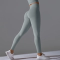 Seamless light grey-blue high waist yoga pants with scrunch butt lift design for women - Rhino Gray
