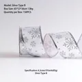 6.3cm silver snowflake Christmas ribbon with white sheer mesh and metallic edges - Silver Style B-Snowflake