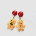 Kreative Weihnachts-Lebkuchenmann-Ohrringe mit roten Perlen und Harzanhängern - Stil B (Doppelter Lebkuchenmann) / Stud Ohrringe
