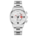 Fashion silver steel quartz watch with white dial, three subdials and red accents - White Dial Silver Band Red Pointer